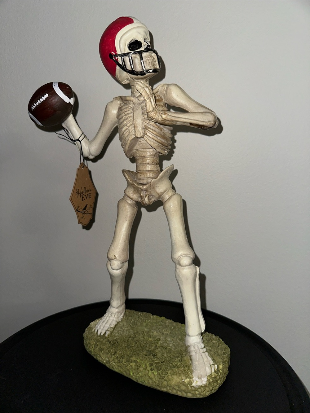 Skeleton Football Player Figurine - Cream and Red Home Accent